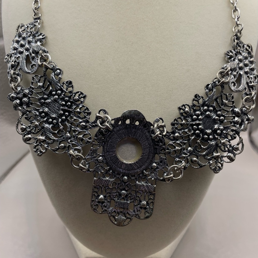 Silver Tone Statement Necklace With Egyptian Hams… - image 7